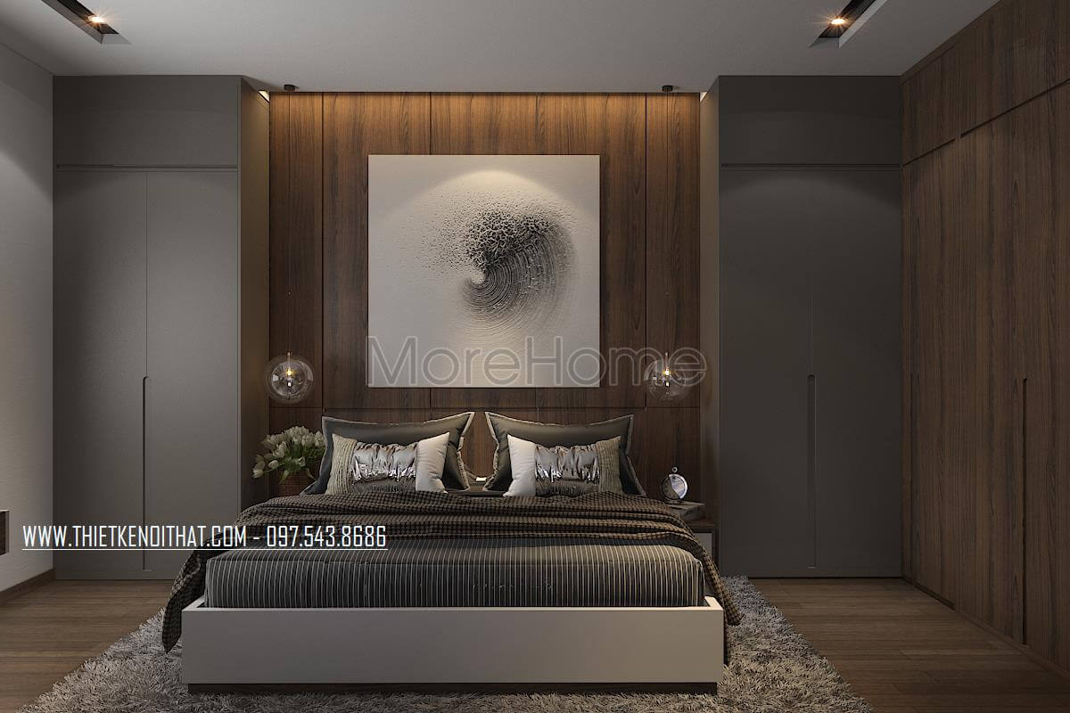 Bố trí nội thất phòng ngủ master đơn giản nhưng tiện nghi Thiết kế chung cư