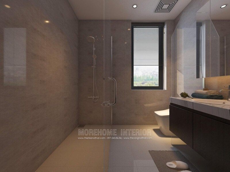 Phòng tắm kính 135 độ với thiết kế khoa học giúp không gian phòng tắm nhỏ trở nên thông thoáng nhưng vẫn đảm bảo tiện nghi.